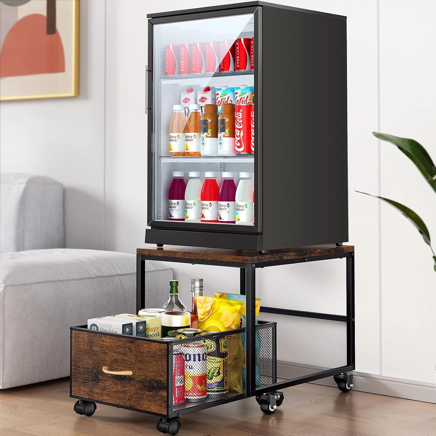 Mini Fridge Stand with Storage,Mobile Mini Fridge 